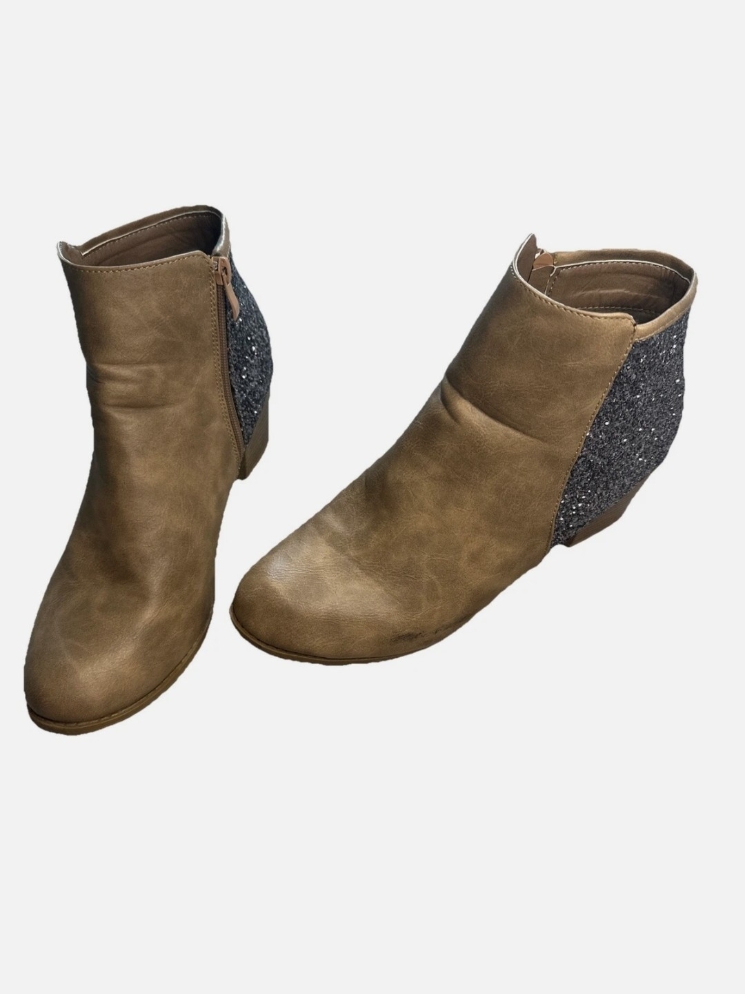 Women's Taupe Ankle Booties With Glitter Heel